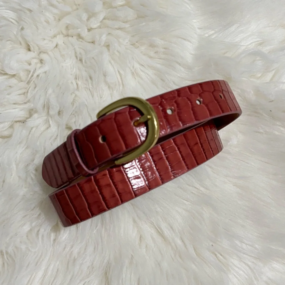 J Crew Croc Embossed Leather Belt Size Small